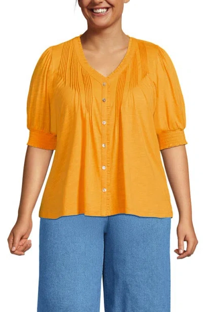 Lands' End Button Pintuck Puff Sleeve Top In Sweet Mango