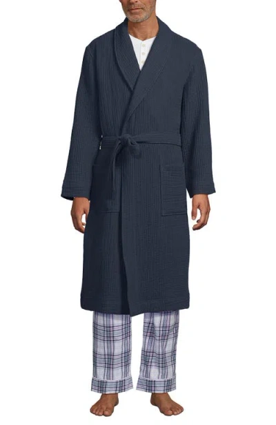 Lands' End Calf Length Gauze Robe In Slate Blue