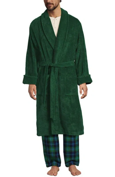 Lands' End Calf Length Turkish Terry Robe In Green