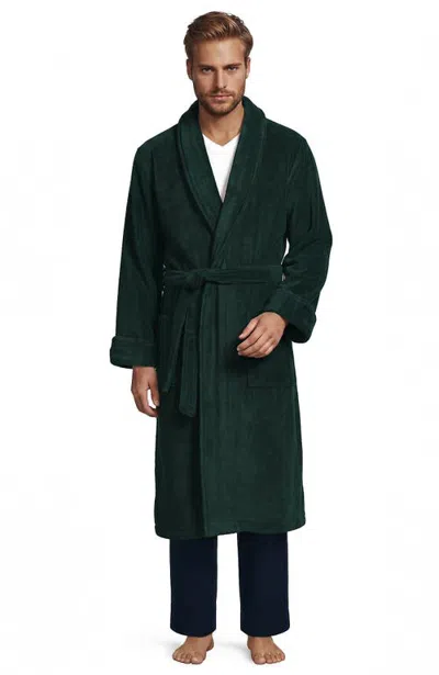 Lands' End Calf Length Turkish Terry Robe In Green