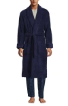 Lands' End Calf Length Turkish Terry Robe In Deep Sea Navy