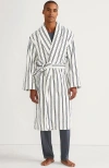 Lands' End Calf Length Turkish Terry Robe In Egret White Double Stripes