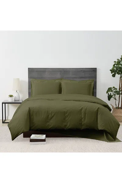 Lands' End Cannon Solid Cotton Percale Duvet Cover Set In Green