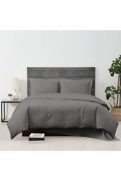 Lands' End Cannon Solid Cotton Percale Duvet Cover Set In Gray