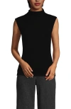 Lands' End Cap Sleeve Drapey Rib Fitted Funnel Neck Tank In Black