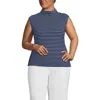 Lands' End Cap Sleeve Drapey Rib Fitted Funnel Neck Tank In Deep Sea Navy/ivory Stripe