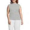 Lands' End Cap Sleeve Drapey Rib Fitted Funnel Neck Tank In Ivory/deep Sea Navy Stripe