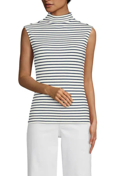 Lands' End Cap Sleeve Drapey Rib Fitted Funnel Neck Tank In White