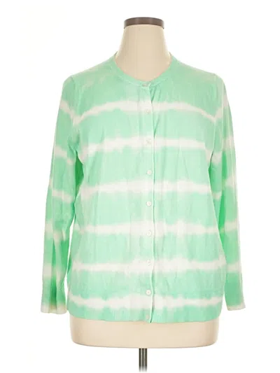 Pre-owned Lands' End Cardigan Sweater In Green