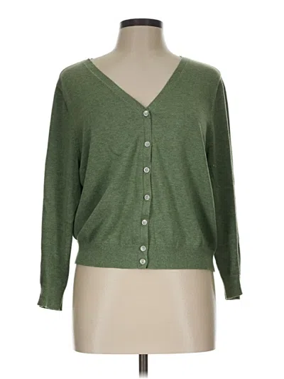 Pre-owned Lands' End Cardigan Sweater In Green