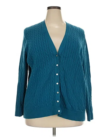 Pre-owned Lands' End Cardigan Sweater In Teal