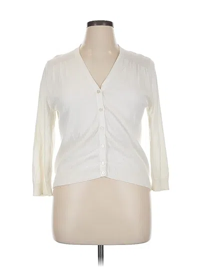 Pre-owned Lands' End Cardigan Sweater In White
