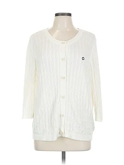 Pre-owned Lands' End Cardigan Sweater In White