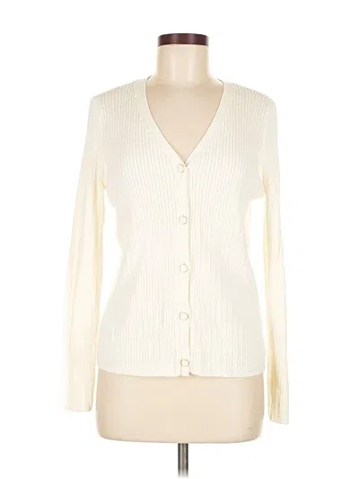 Pre-owned Lands' End Cardigan Sweater In White