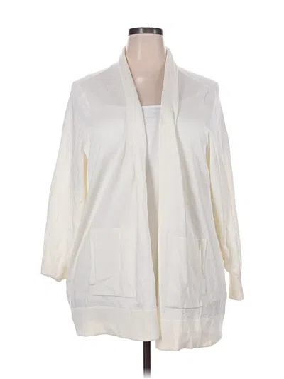 Pre-owned Lands' End Cardigan Sweater In White