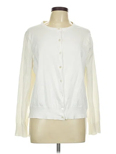 Pre-owned Lands' End Cardigan Sweater In White