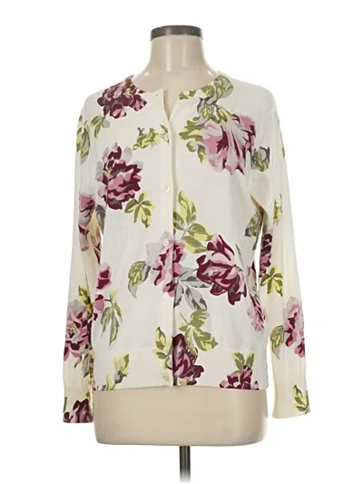 Pre-owned Lands' End Cardigan Sweater In White