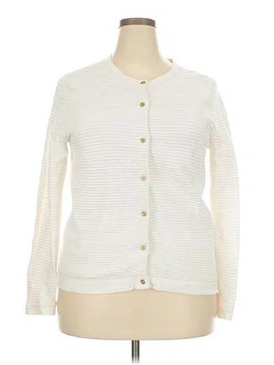 Pre-owned Lands' End Cardigan Sweater In White