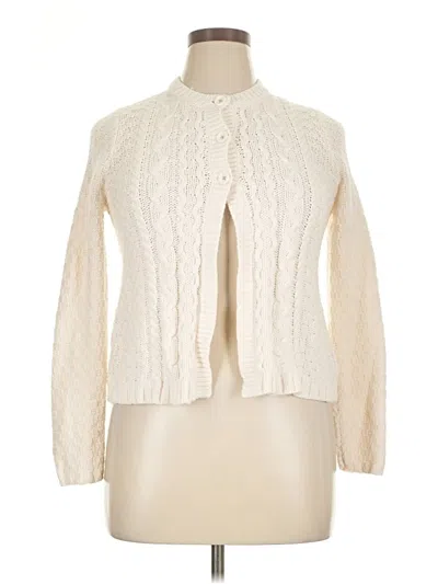 Pre-owned Lands' End Cardigan Sweater In White