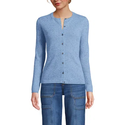 Lands' End Cashmere Cardigan Sweater In Cloudy Blue Heather Donegal
