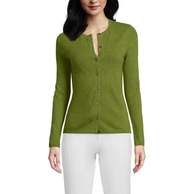 Lands' End Cashmere Cardigan Sweater In Green