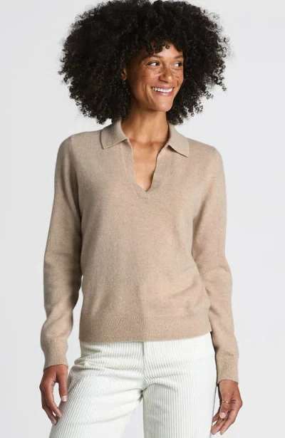 Lands' End Cashmere Johnny Collar Sweater In Blush Sand Heather