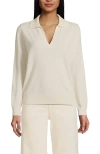 Lands' End Cashmere Johnny Collar Sweater In Fresh Ivory