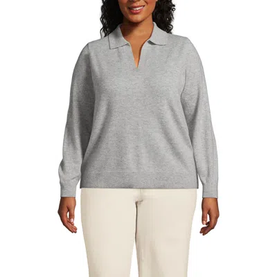 Lands' End Cashmere Johnny Collar Sweater In Gray