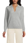 Lands' End Cashmere Johnny Collar Sweater In Light Gray Heather