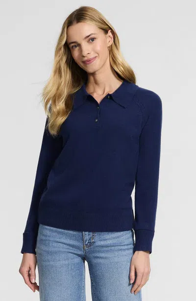 Lands' End Cashmere Polo Sweater In Blue