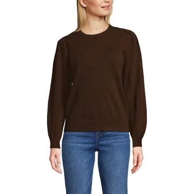 Lands' End Cashmere Puff Sleeve Crew Neck Sweater In Brown