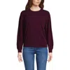 Lands' End Cashmere Puff Sleeve Crew Neck Sweater In Purple