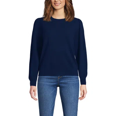 Lands' End Cashmere Puff Sleeve Crew Neck Sweater In Blue