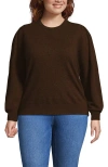 Lands' End Cashmere Puff Sleeve Crew Neck Sweater In Brown