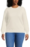 Lands' End Cashmere Puff Sleeve Crew Neck Sweater In Neutral