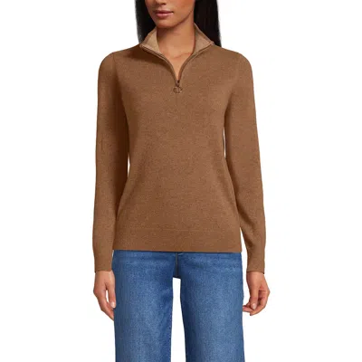 Lands' End Cashmere Quarter Zip Sweater In Brown