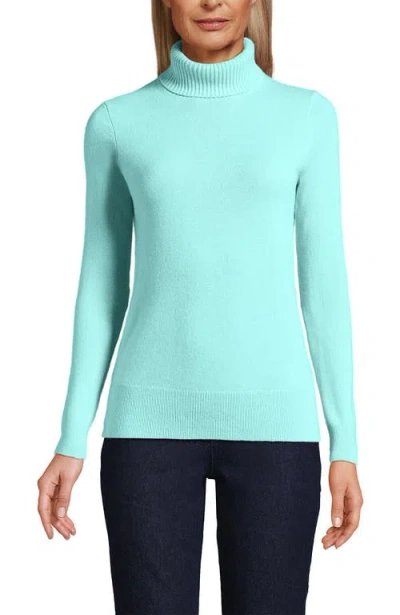 Lands' End Cashmere Turtleneck Sweater In Pale Aqua Ice