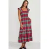 Lands' End Chambray Smocked Dress With Ruffle Straps In Heritage Red Plaid