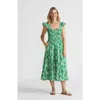Lands' End Chambray Smocked Dress With Ruffle Straps In Vibrant Clover Romantic Floral