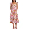 Lands' End Chambray Smocked Dress With Ruffle Straps In White Climbing Floral
