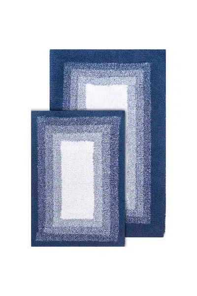 Lands' End Chesapeake Whitney Ombre 2 Piece Reversible Cotton Bath Rug Set In Blue