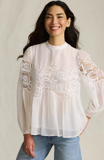 Lands' End Chiffon And Lace Blouse In White