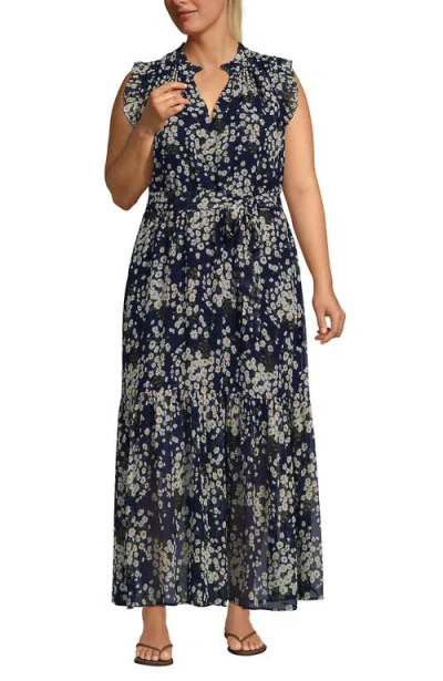 Lands' End Chiffon Maxi Dress With Ruffle Detail In Gray