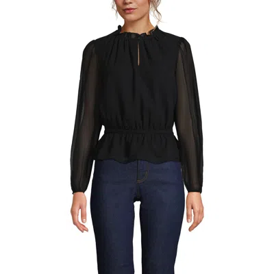 Lands' End Chiffon Peplum Top In Black