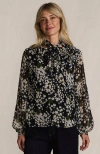 Lands' End Chiffon Removable Tie Neck Blouse In Black