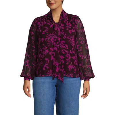 Lands' End Chiffon Removable Tie Neck Blouse In Purple
