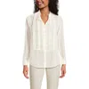 Lands' End Chiffon Ruffle Front Long Sleeve Top In White