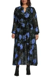 Lands' End Plus Size Chiffon Tiered Long Sleeve Maxi Dress In Black