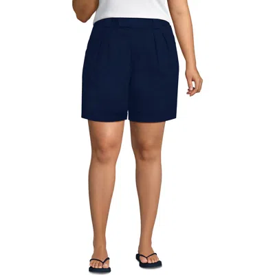 Lands' End Chino High Rise Pleated 7" Shorts In Deep Sea Navy
