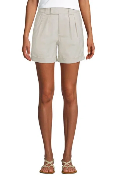 Lands' End Chino High Rise Pleated 7" Shorts In Gray